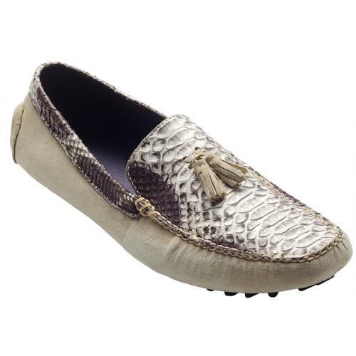 David X "Porta" Natural Taupe Genuine Python / Suede Loafer Shoes
